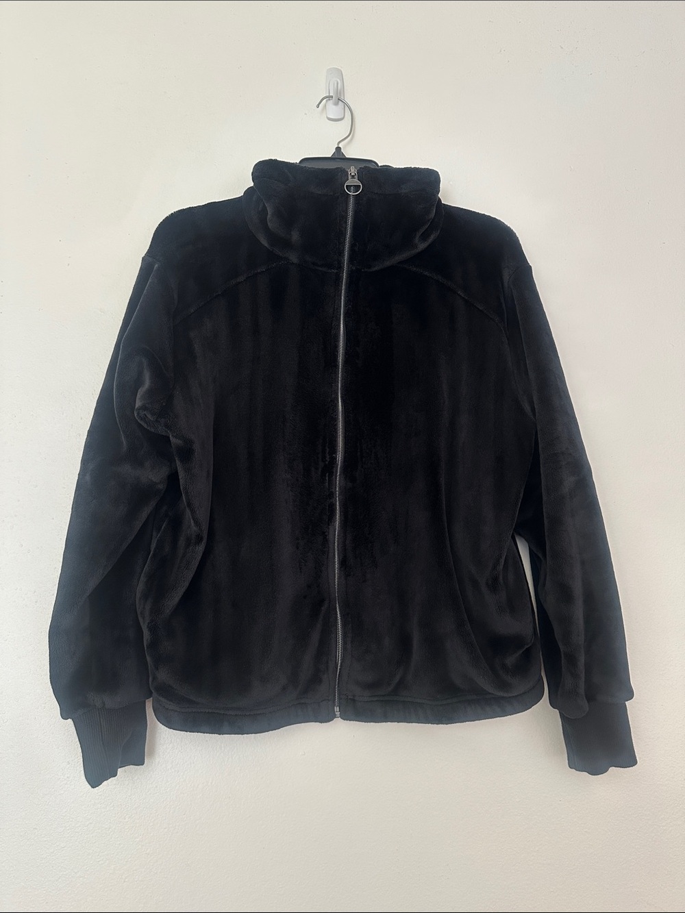 Athleta Double Cozy Karma Recover Black Plush Hoodie Full Zip Up Size Small EUC